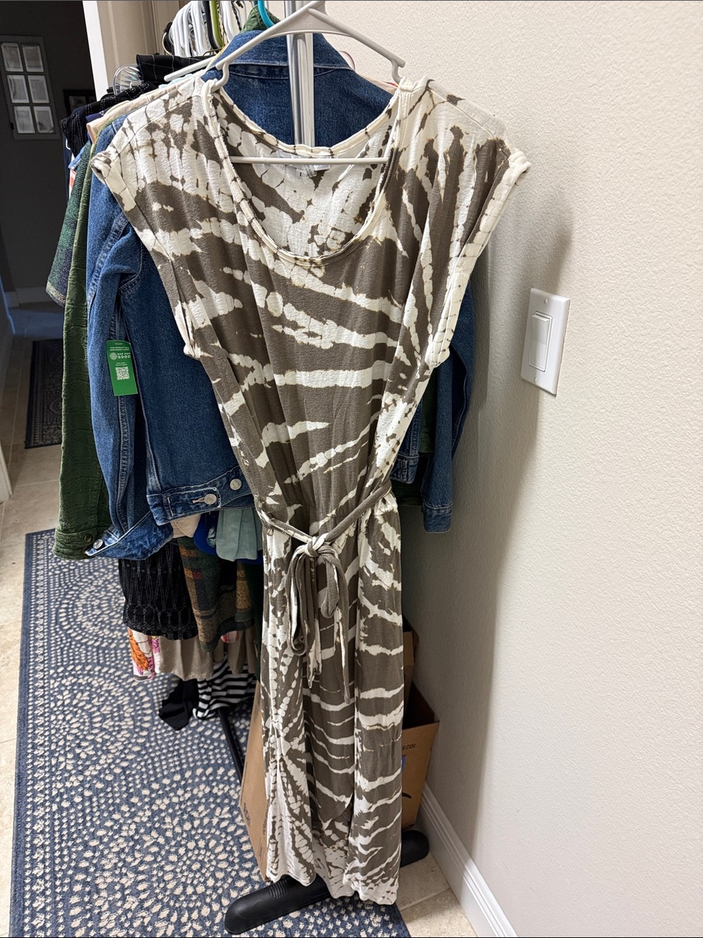 Young Fabulous & Broke Taupe and Cream Tie-Dye Maxi Dress with Waist Tie